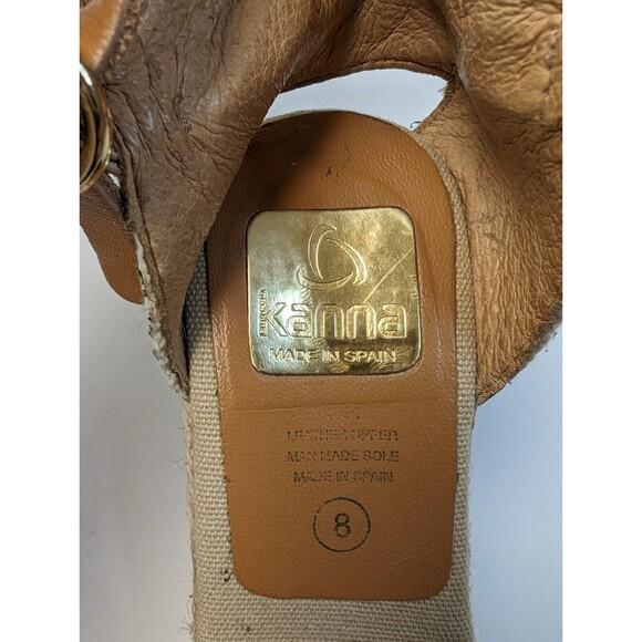 KANNA SPAIN 8 OPEN TOE ESPADRILLE SHOES LEATHER UPPER BLUE TAN WEDGE CUTE! - Picture 3 of 9